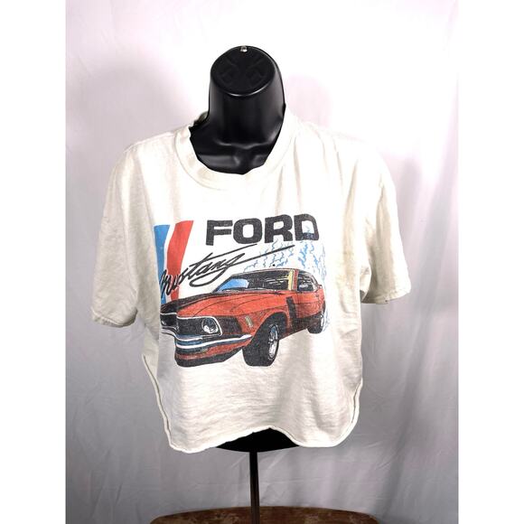 Ford Mustang Graphic Crop Top Tee White M/L Car Shirt - Picture 1 of 6